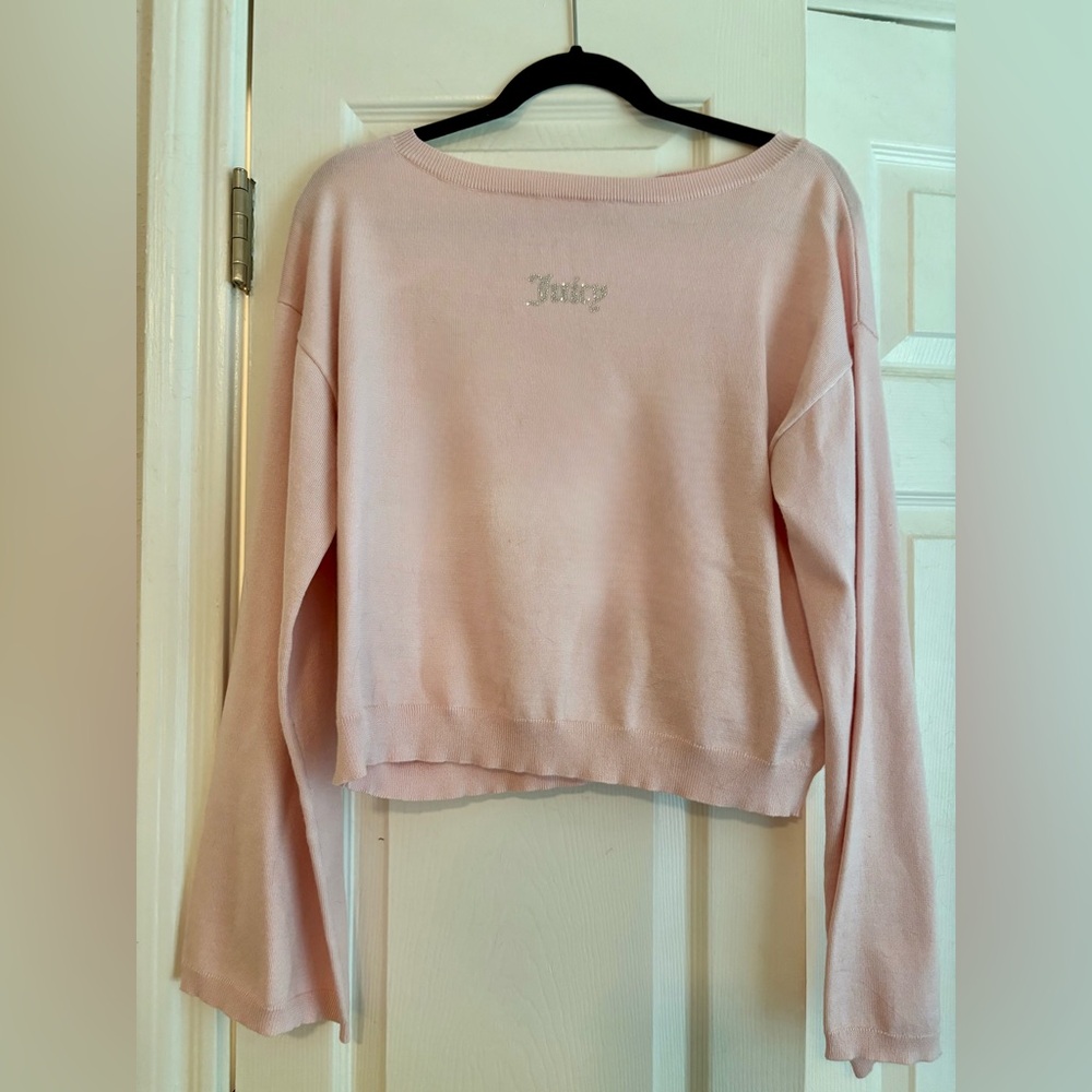 🎀Juicy Couture Whisper Pink Off-the-Shoulder Flare Sleeve Sweater🎀